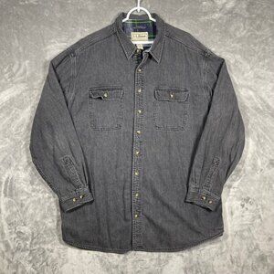 L.L.Bean Mens XXL Tall Gray Denim Shirt With Flannel Lining 100% Cotton